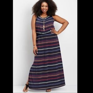 Maurices Maxi Navy Blue Striped Dress
